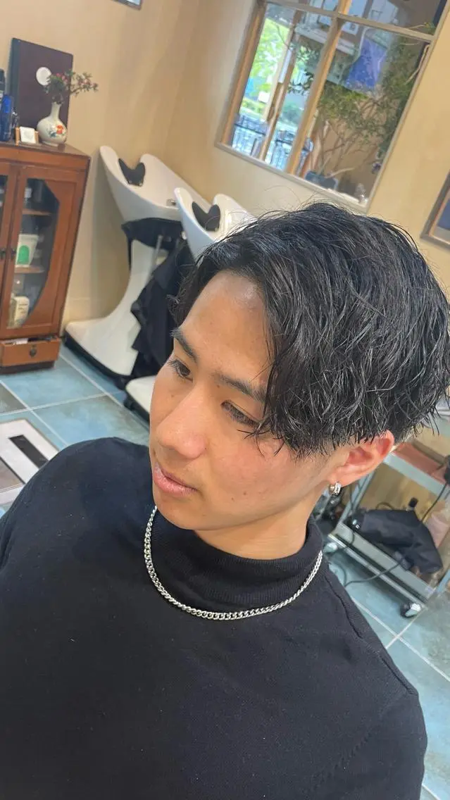 ミディアム パーマ メンズ ミディアムパーマ メンズパーマ メンズカット/パーマ 福島区SOSOのヘアスタイル