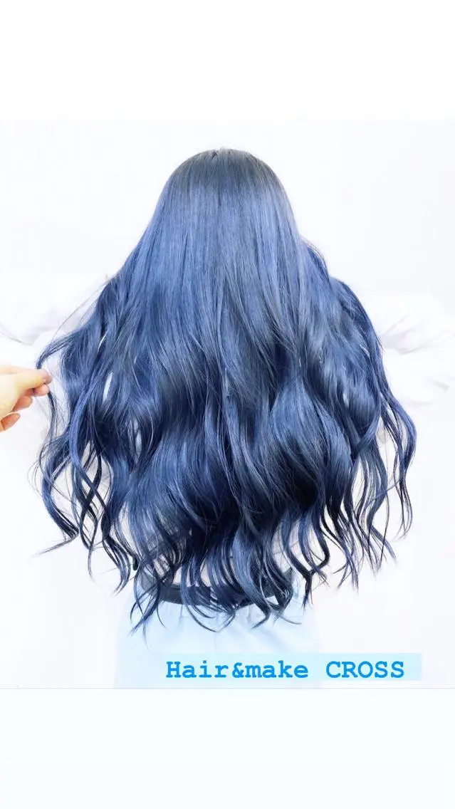 ロング カラー アディクシーカラー 黒髪 ブルーカラー ブルーブラック トリートメント ヘアカラー トリートメント YURI ✨のヘアスタイル