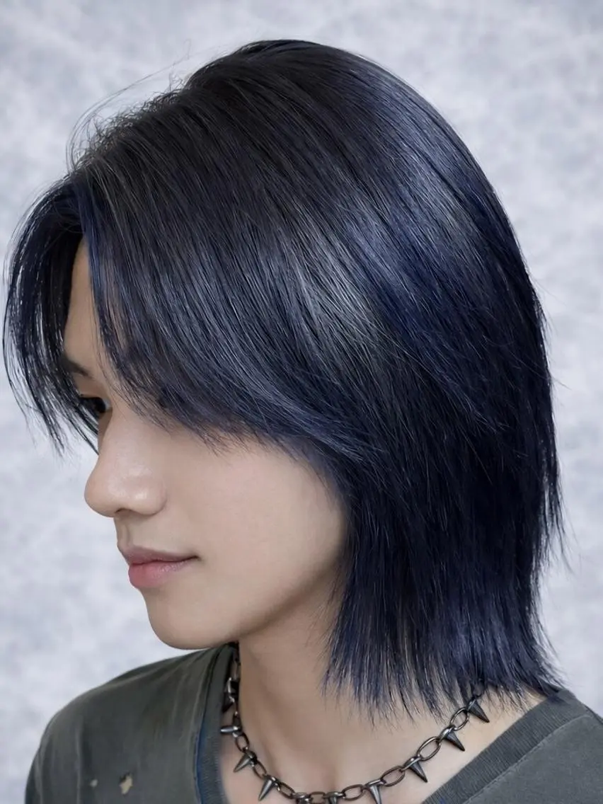 ミディアム カラー メンズ メンズブリーチ ブリーチ ケアブリーチ ネイビーカラー レイヤーカット カット ヘアカラー 髪質改善心斎橋 namelessのヘアスタイル