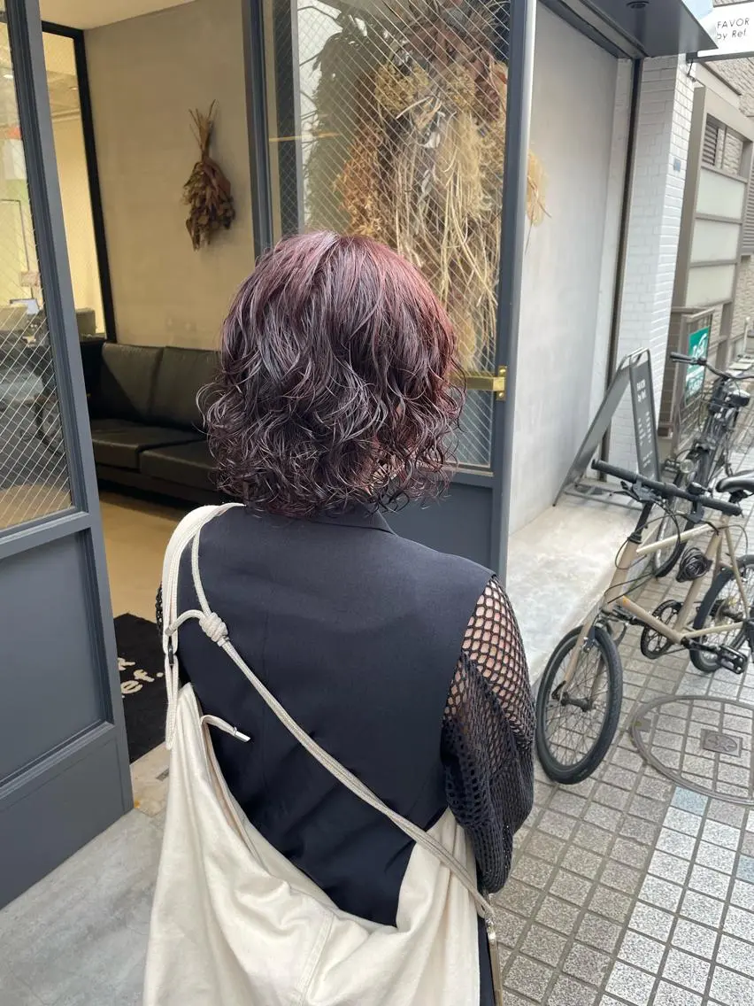 ショート カラー パーマ 暖色カラー🍊 ボブ🌿顔周りcutのヘアスタイル