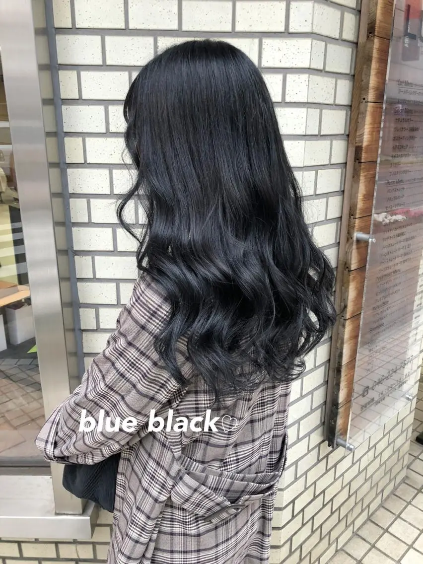 ロング カラー 黒髪 ブルーカラー ブルーブラック 韓国ヘア得意❤︎森澤 悠佳のヘアスタイル