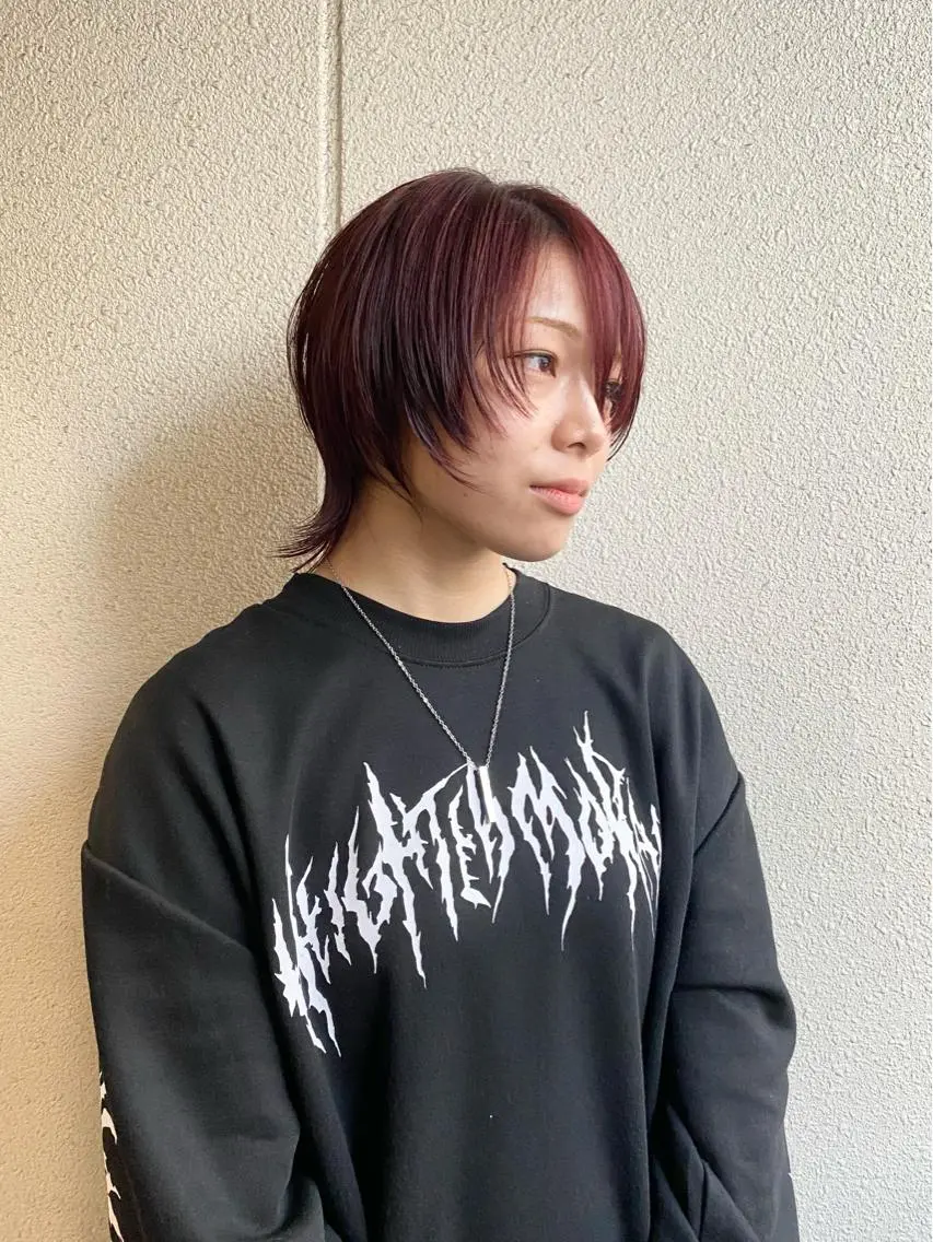 ショート カラー ブリーチ レッドカラー くびれヘア 顔まわりレイヤー レイヤーカット カット ヘアカラー トリートメント ボブ/ショート/ 髪質改善/池澤慎人のヘアスタイル