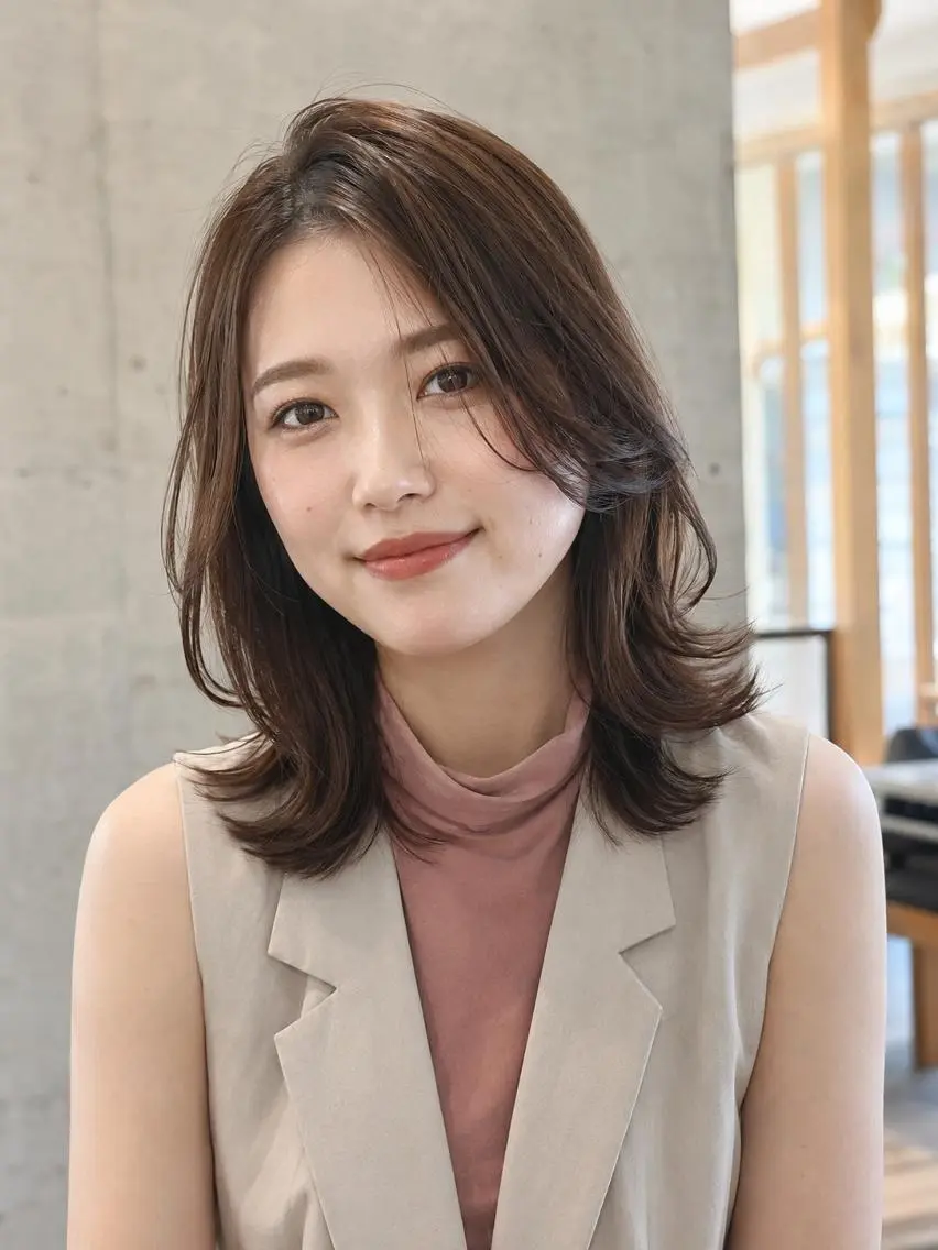 ミディアム カラー ボブレイヤー ミディアムレイヤー グレージュ ボブ 髪質改善 似合わせ/髪質改善 カラー/minoriのヘアスタイル