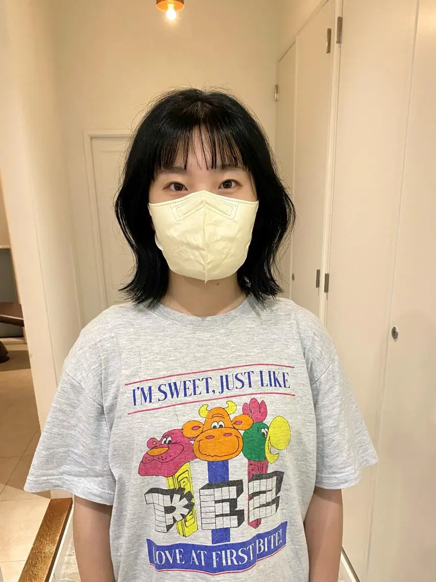 ミディアム カラー 黒髪 ブリーチ ネイビーカラー ピンクカラー ショート& パーマ　坂本のヘアスタイル