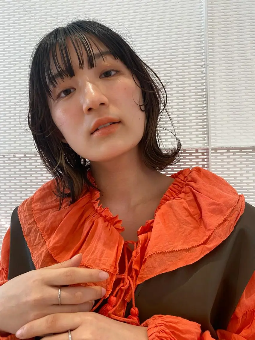 ミディアム カット パーマ BLOCK hair makeのヘアスタイル