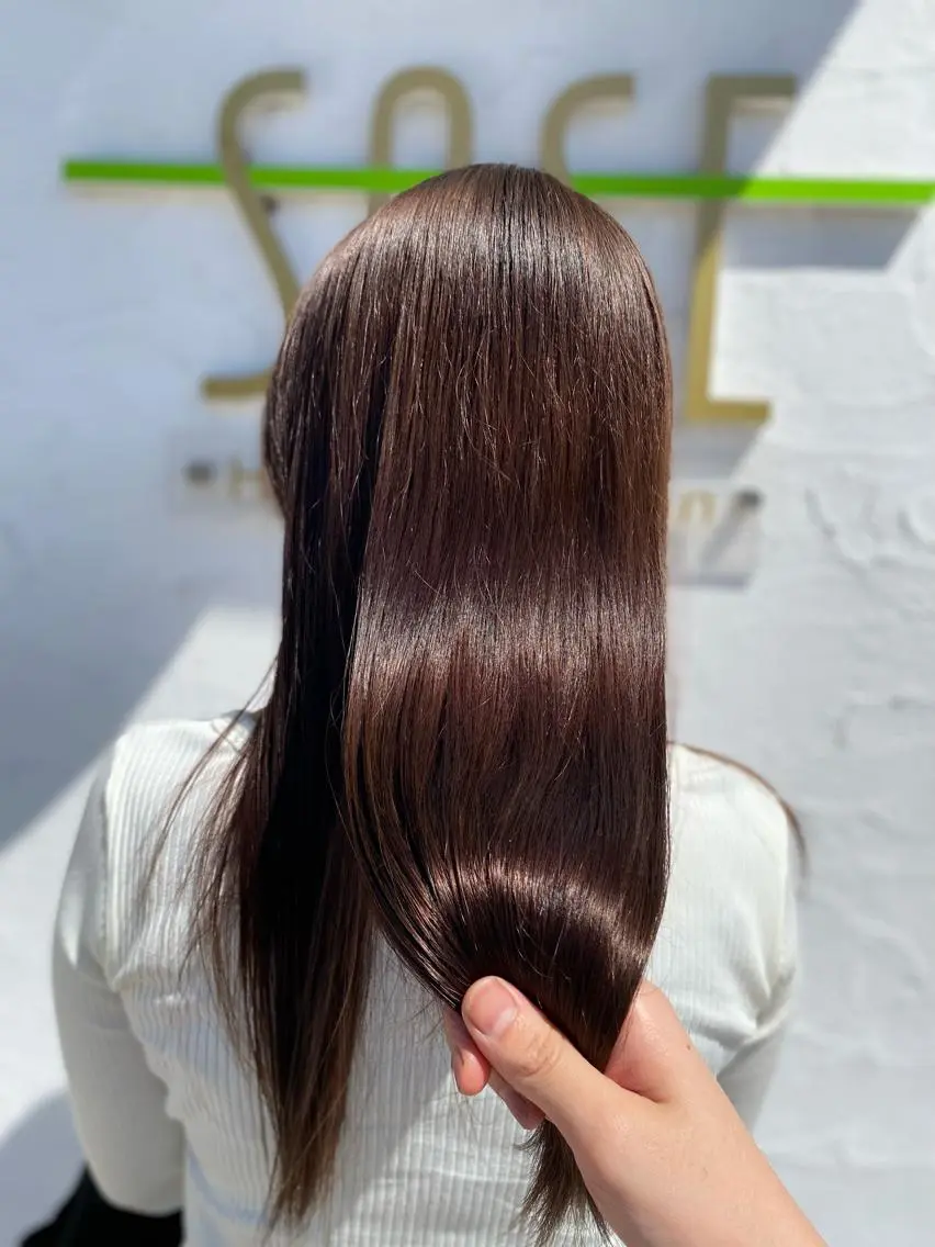 ロング ハイライト 髪質改善 縮毛矯正 トリートメント 酸熱トリートメント ヘアカラー トリートメント 酸性ストレート/ブリ ーチなしWカラー河本のヘアスタイル