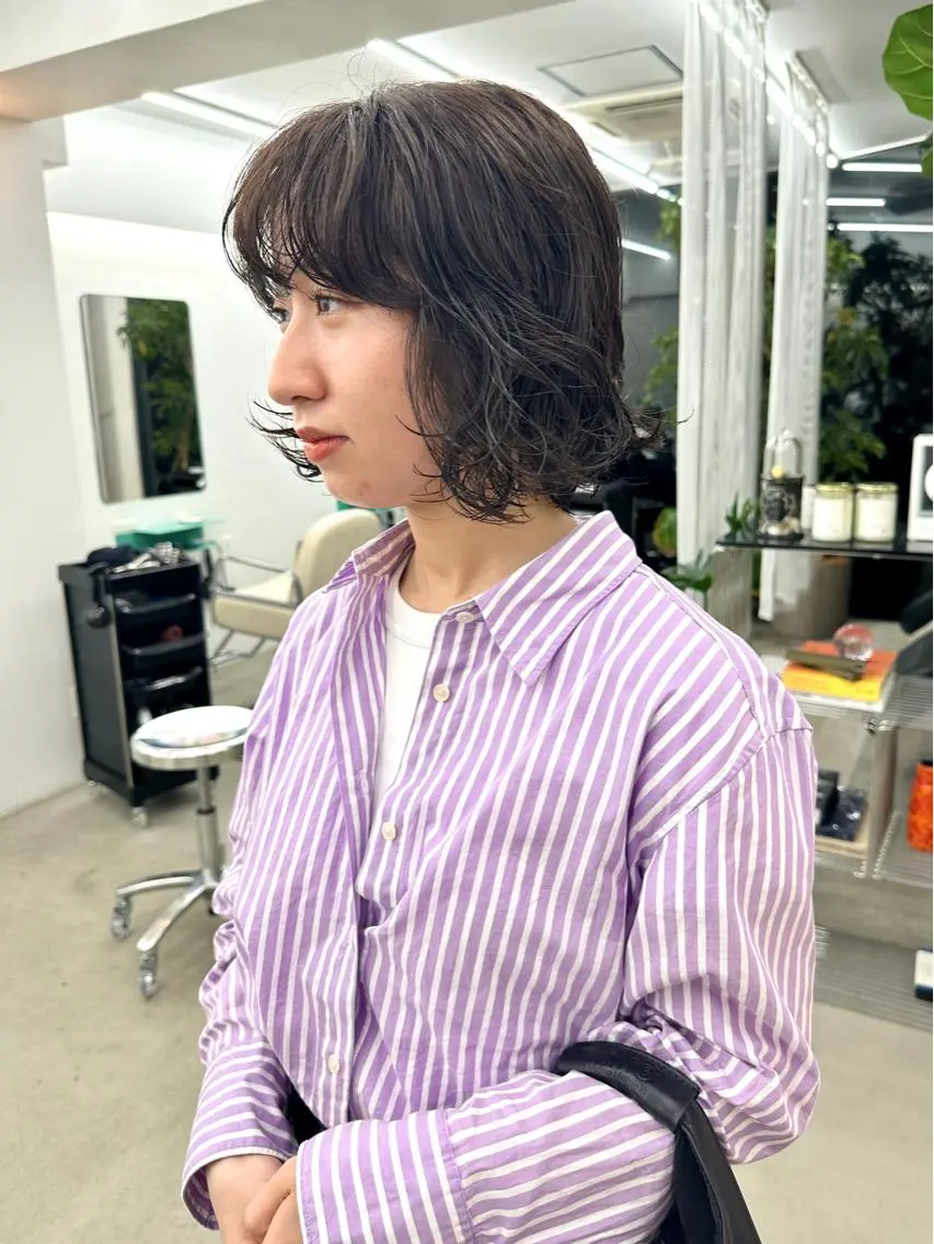 ショート カラー パーマ ニュアンスパーマ カット パーマ トリートメント ボブ/レイヤー/ケア パーマ/リュウタのヘアスタイル