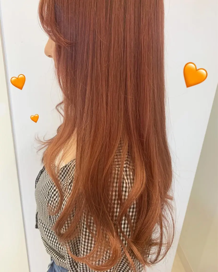 セミロング カラー ベージュカラー オレンジ オレンジベージュ 新宿駅近♡個室 ♡関口三都季🌜のヘアスタイル