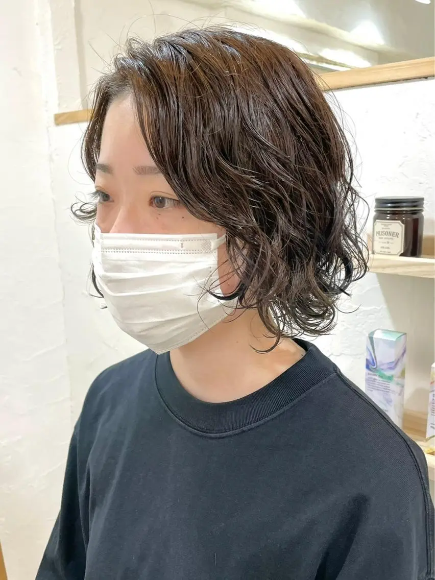ショート パーマ 切りっぱなしボブ ボブ ショートヘア ウルフカット 髪質改善 縮毛矯正/ レイヤー/銀座/本木のヘアスタイル