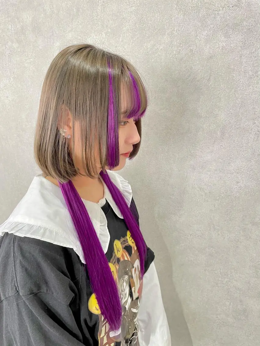 ショート ヘアアレンジ 編み込みエクステ シールエクステ パープルカラー ボブ エクステ カット Hiro ヒロのヘアスタイル