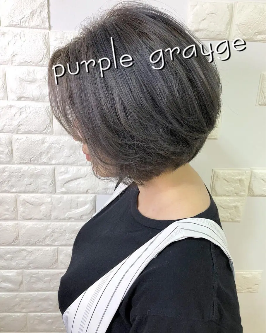 ショート カラー グレージュ パープルカラー パープルグレージュ 横浜ブリーチムラ直し ハイトーン/ブリーチのヘアスタイル
