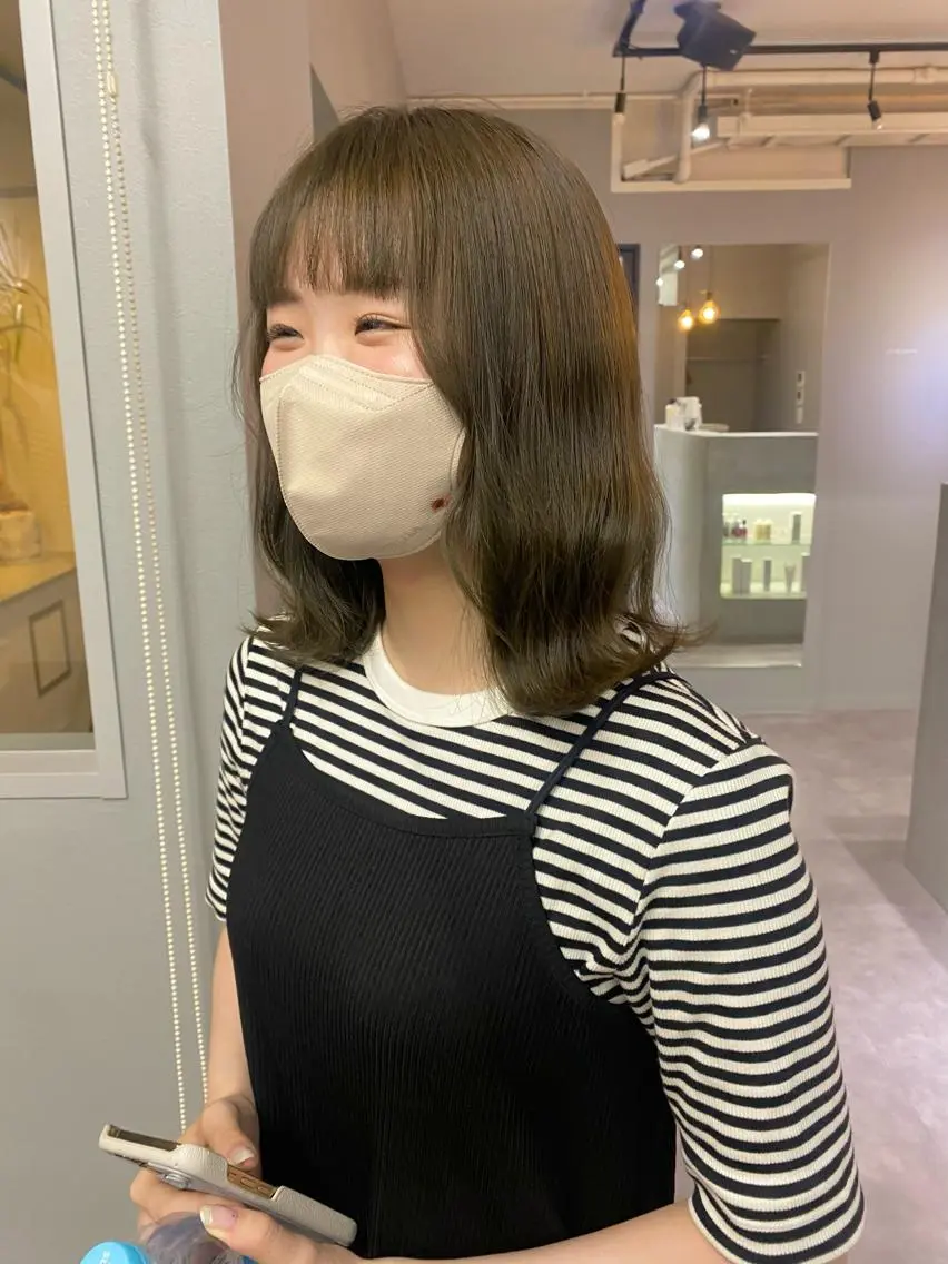 ミディアム カラー ベージュカラー オリーブベージュ ボブ きよはらちさき🍑 柔らかカラー🌱🫧のヘアスタイル