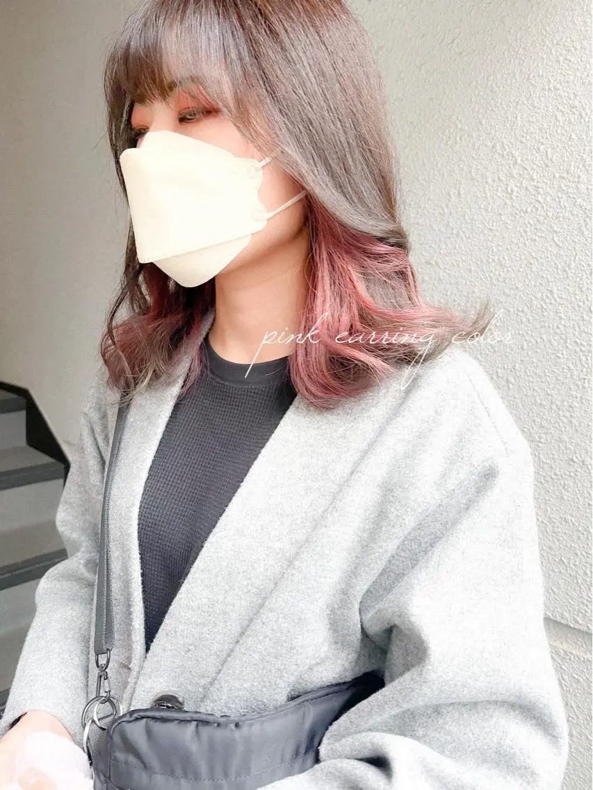 ミディアム カラー イヤリングカラー ピンクカラー ヘアカラー カラーパティシエ facce🌼ikoのヘアスタイル
