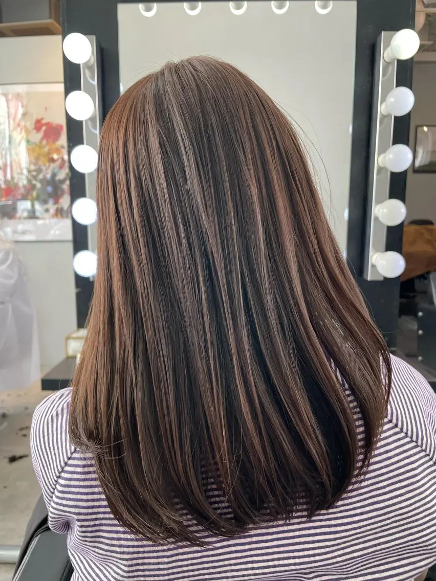 ミディアム カラー アッシュ パープルカラー パープルアッシュ 顔まわりレイヤー 顔周りカット カット ヘアカラー トリートメント ブリーチなし透明感 タケザワミキのヘアスタイル