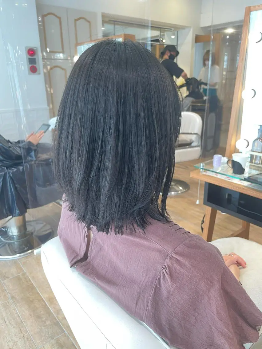 ミディアム カラー ボブレイヤー 黒髪 ボブ レイヤーカット カット ヘアカラー ✨カラー支持No.1 🧸ワキ カナコ🧸のヘアスタイル