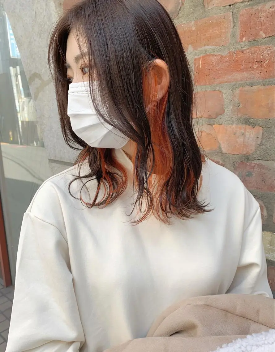 ミディアム カラー オレンジ 樫原裕二/レイヤー カット/透明感カラーのヘアスタイル