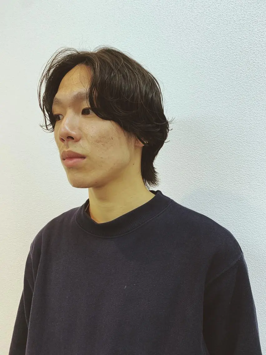 ミディアム パーマ メンズ専門ブリー チカラー⚡️リュウジのヘアスタイル