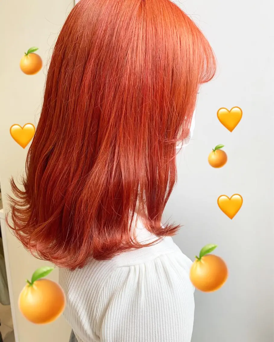 セミロング カラー オレンジ 新宿駅近♡個室 ♡関口三都季🌜のヘアスタイル