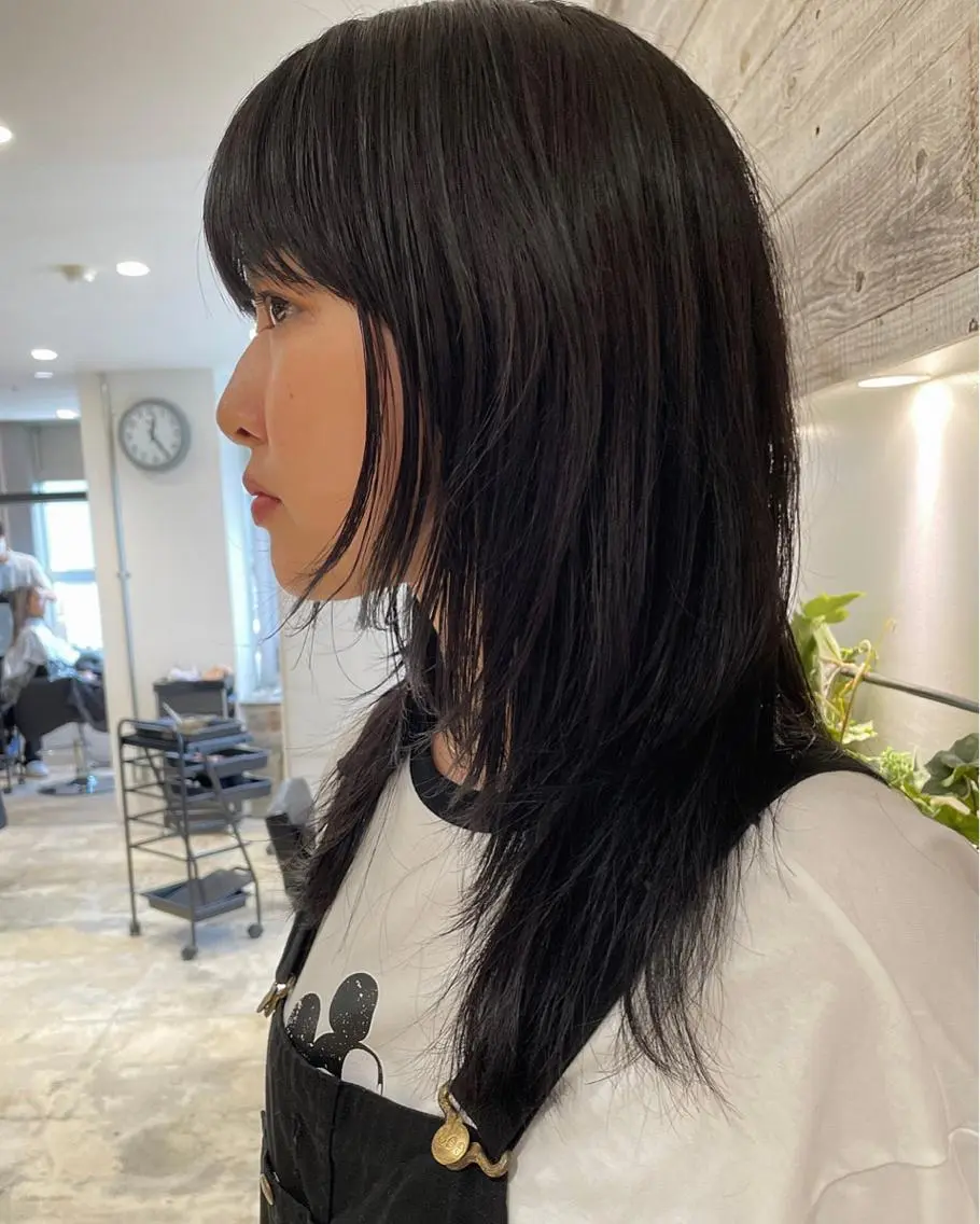 セミロング カラー 黒髪 レイヤーカット ウルフカット ウルフレイヤー カット ヘアカラー トリートメント 村上雅人 ナチュラルモードのヘアスタイル