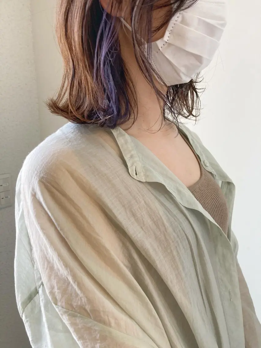 ミディアム カラー ブリーチ ラベンダーカラー カット ヘアカラー 小木曽智美 /ボブ/ショートのヘアスタイル