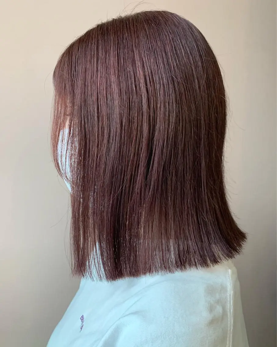 ミディアム カラー ブリーチ ブラウンカラー ブリーチなしカラー レッドカラー レッドブラウン hubhair レイヤー/透明感のヘアスタイル