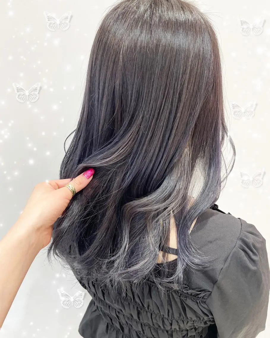 セミロング カラー ネイビーカラー カット ヘアカラー トリートメント 新宿駅近♡個室 ♡関口三都季🌜のヘアスタイル
