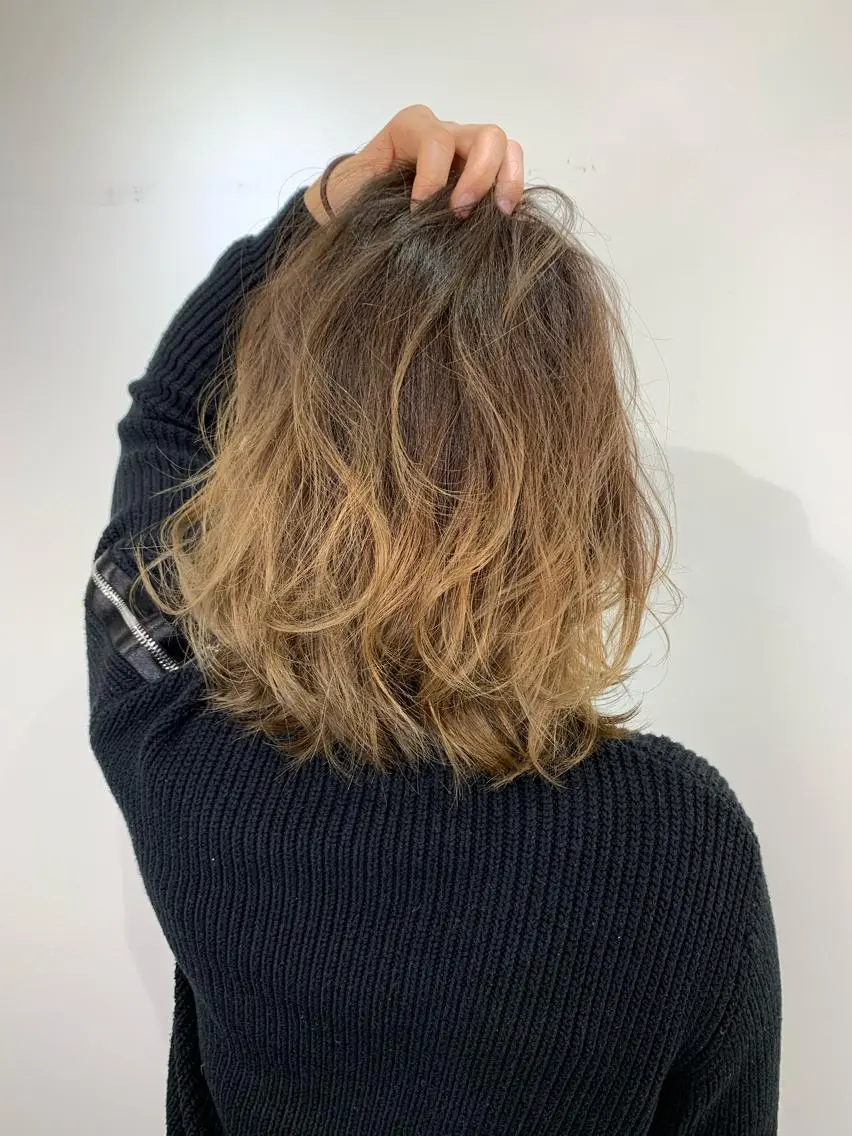 ミディアム カラー グラデーションカラー ボブ、縮毛矯正👑 心斎橋/高城涼也のヘアスタイル
