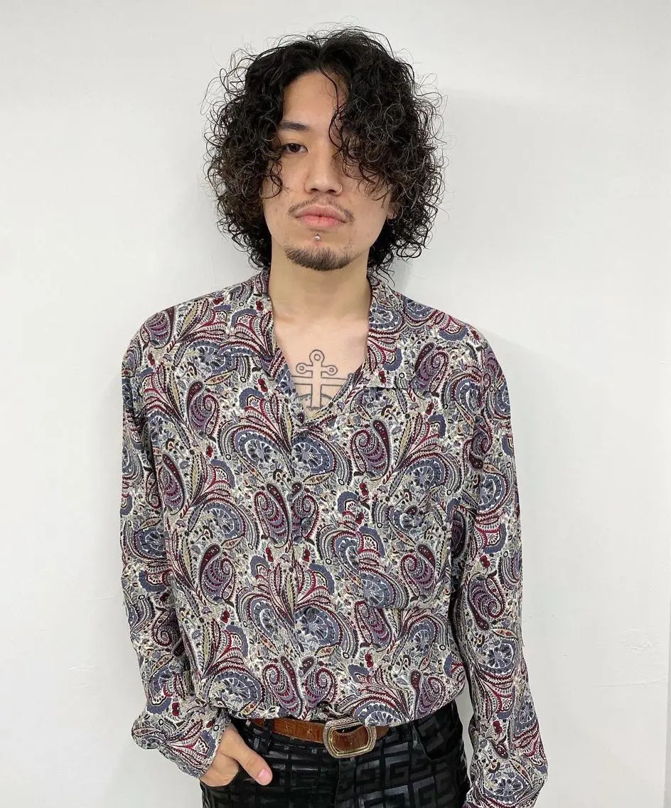 ミディアム カラー パーマ メンズ カット パーマ 鈴木 隼人のヘアスタイル