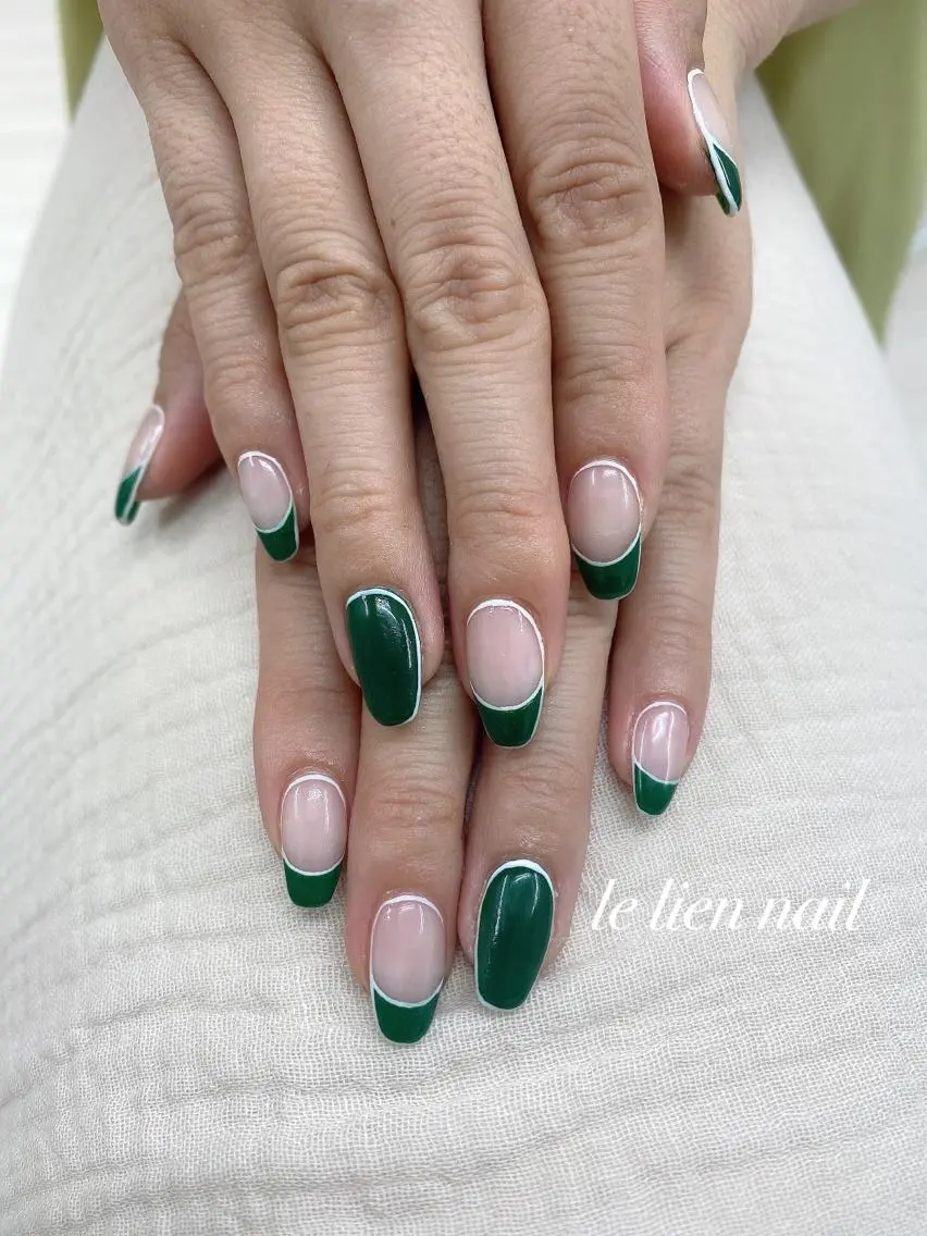 ネイル アートネイル フレンチネイル グリーン le lien nailのネイルデザイン