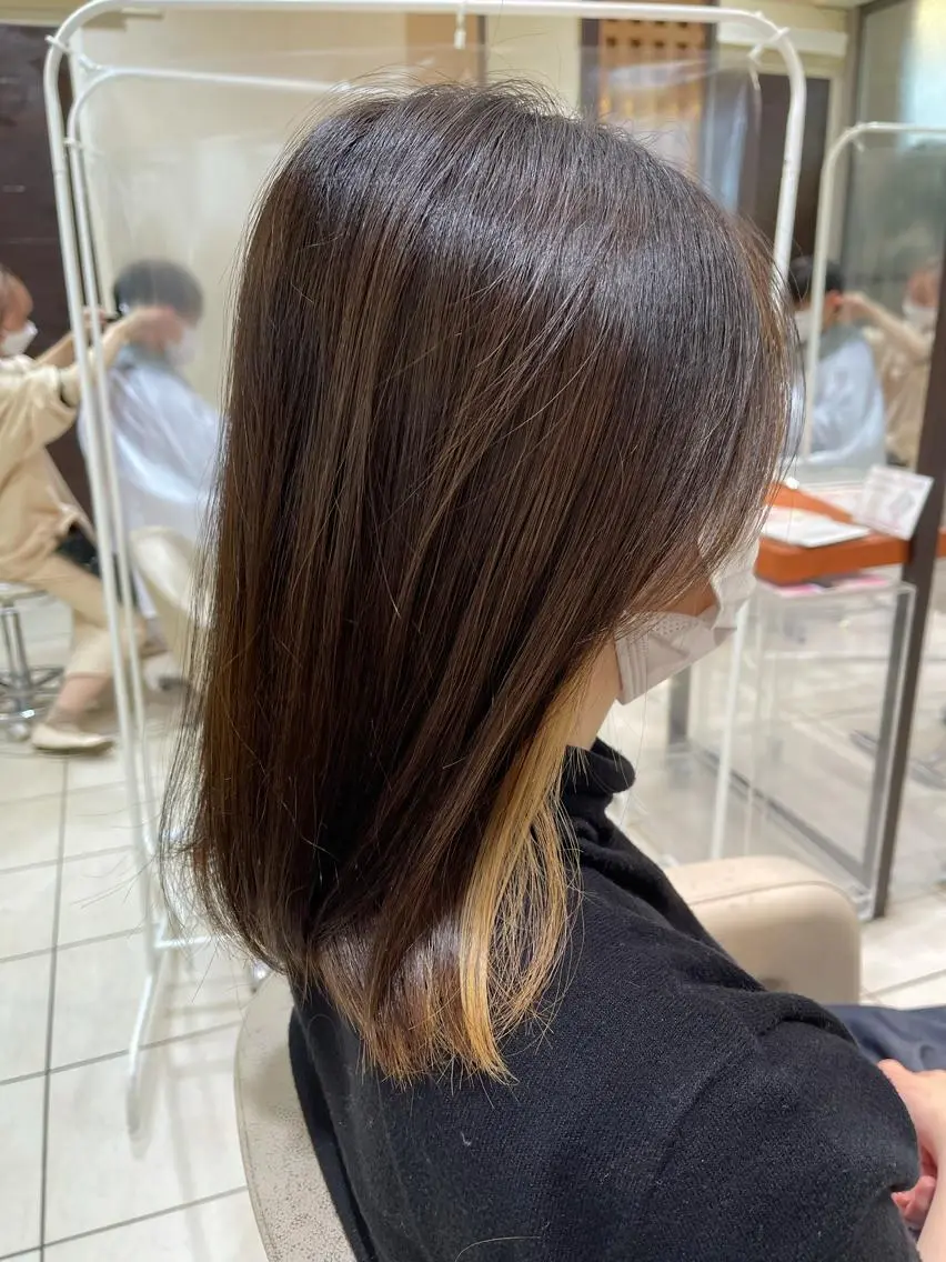 ロング カラー 黒髪 ブルーカラー ブルーブラック カネヒラ リョウスケのヘアスタイル
