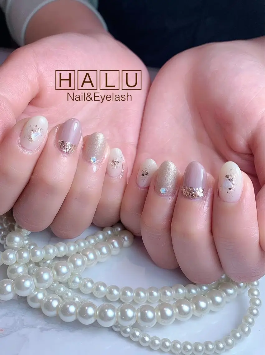 ネイル ゴールド ラメ(グリッター) HALU ハルのネイルデザイン