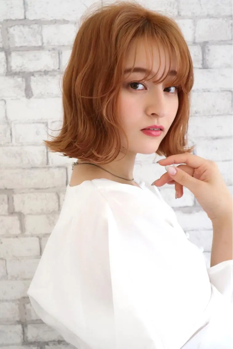 ショート カラー オレンジ ボブ カット ヘアカラー 赤み消しカラー /透明感カラー 上長のヘアスタイル