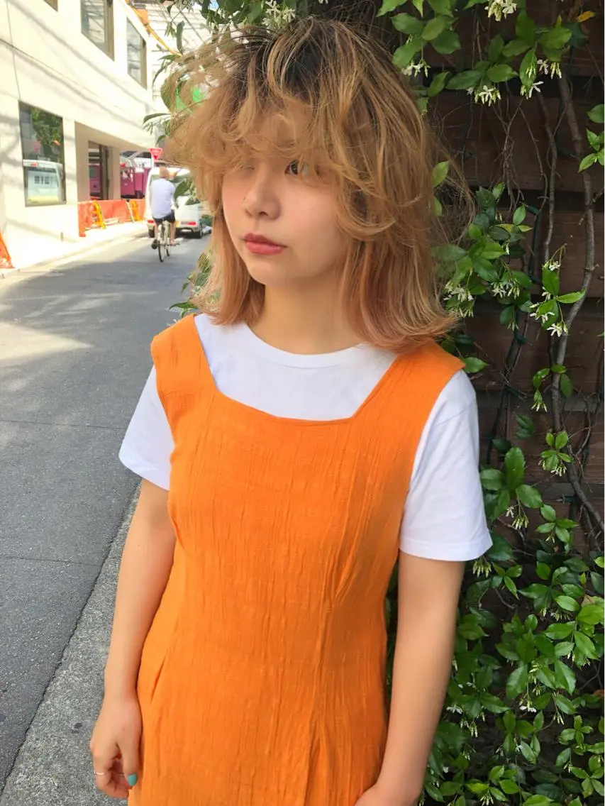 ミディアム カラー ベージュカラー ブリーチ ケアブリーチ Pia ツボイ ケイタのヘアスタイル
