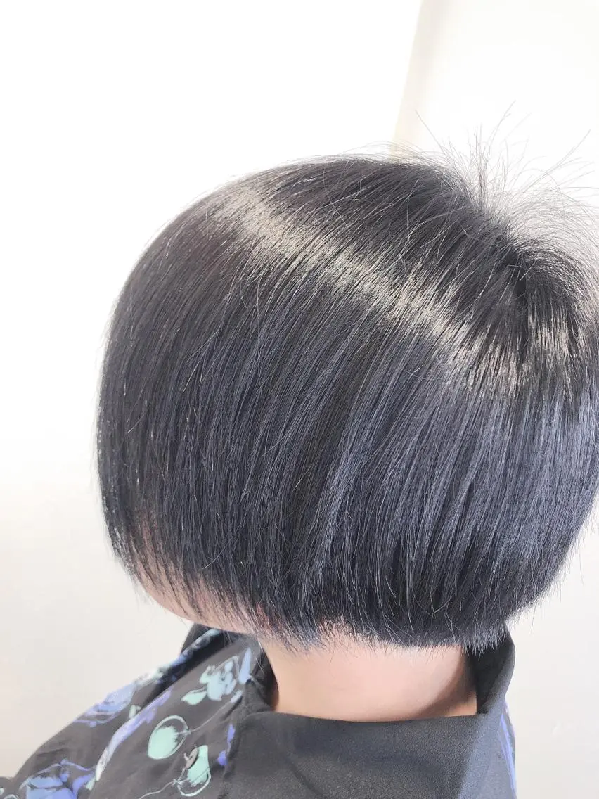 ショート カラー 黒髪 ブルーカラー ブルーブラック ハイライトカラー ハイライト カット 田中 アキオのヘアスタイル