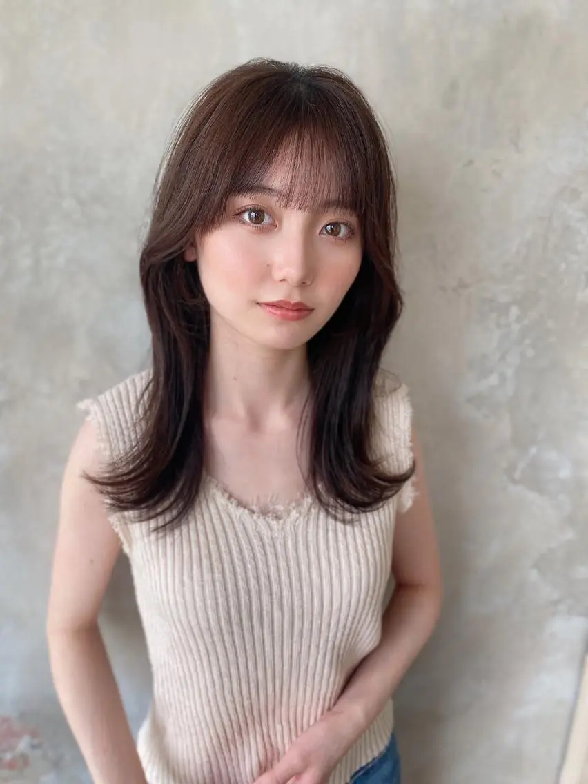 セミロング カラー ベージュカラー ブラウンカラー ブラウンベージュ くびれヘア 顔周りカット 顔周り/くびれヘア 韓国ヘア💕風間るなのヘアスタイル