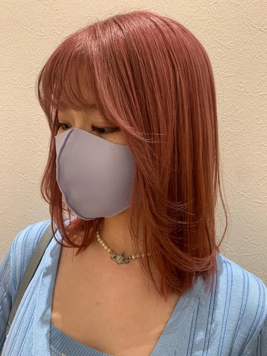 ミディアム カラー ブリーチ ピンクカラー カット ヘアカラー トリートメント hubhair レイヤー/透明感のヘアスタイル