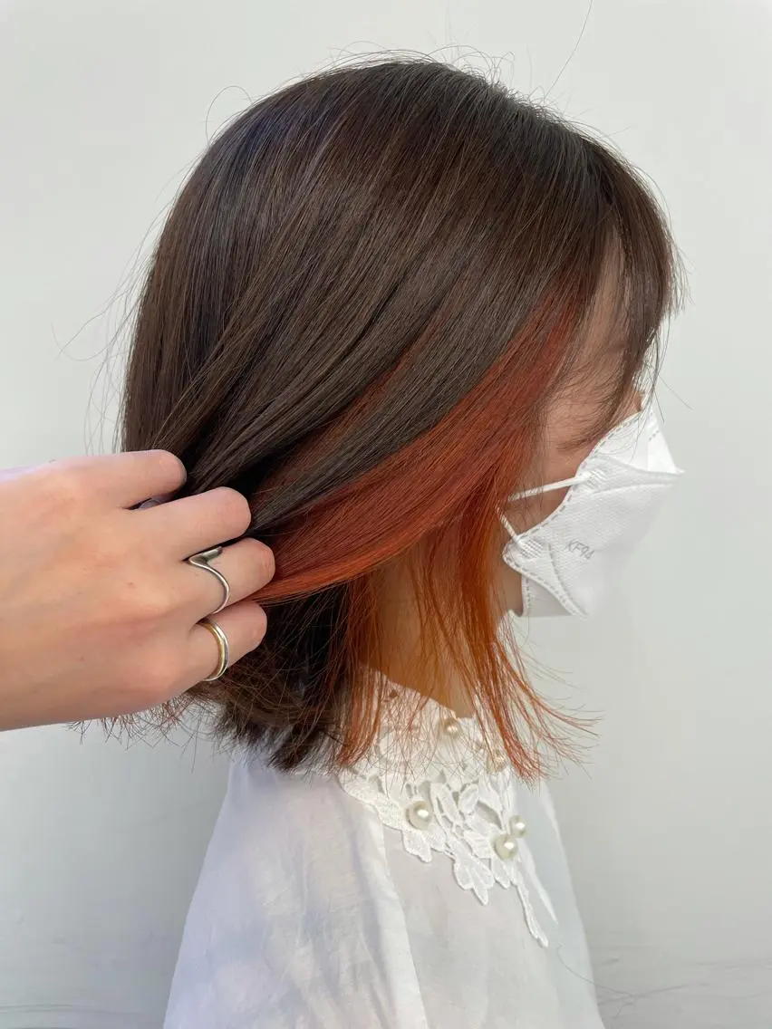 ミディアム カラー ブラウンカラー オレンジ ひろせ かなのヘアスタイル