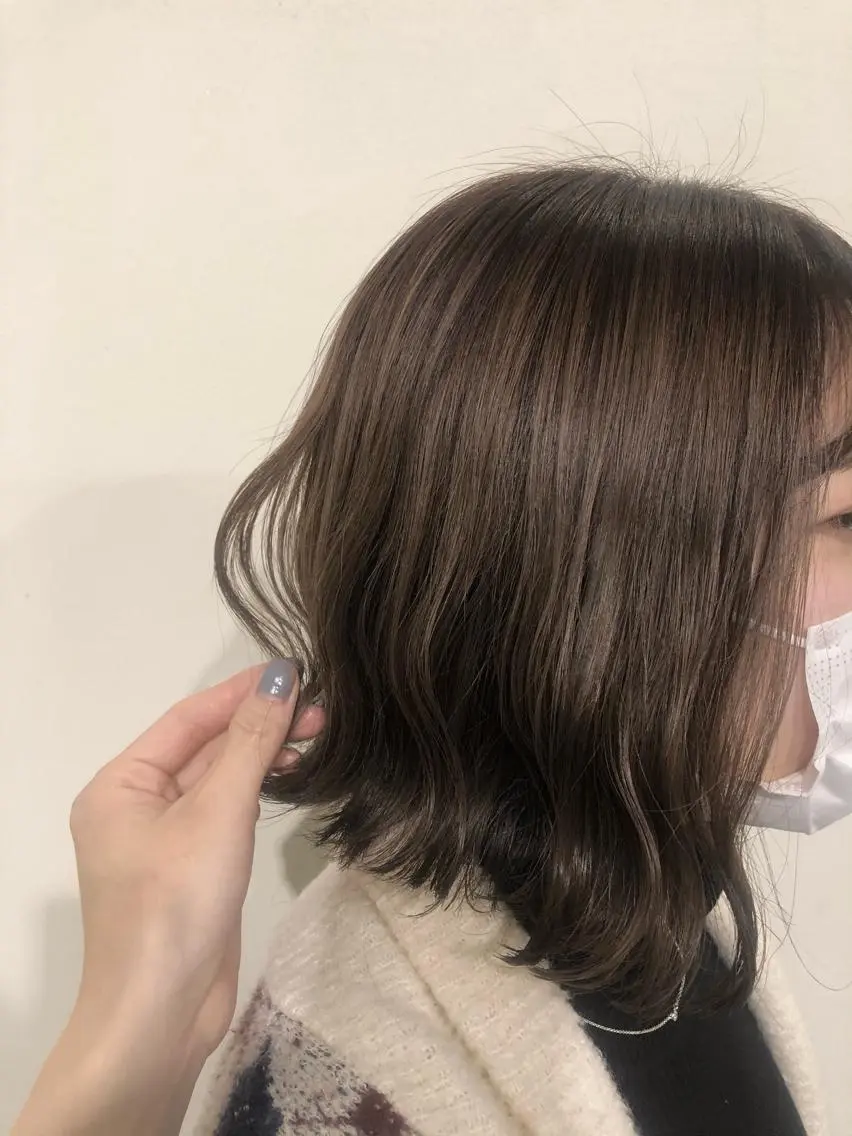 ミディアム カラー ヘアアレンジ 抜け感ボブ×パーマ |kazaneのヘアスタイル