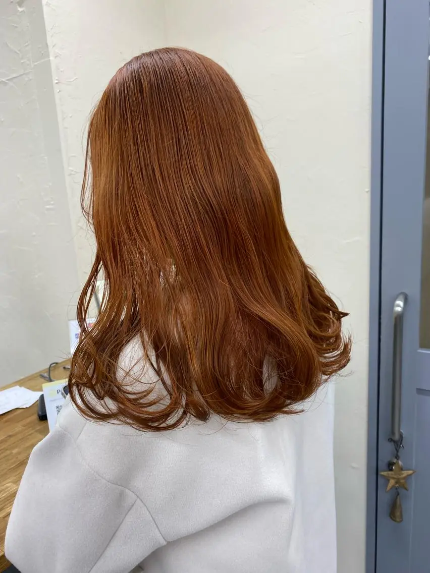 ミディアム カラー ブリーチ ブラウンカラー ダブルカラー ブリーチなしカラー オレンジ レイヤー暖色カラー 池袋Yamamotoのヘアスタイル