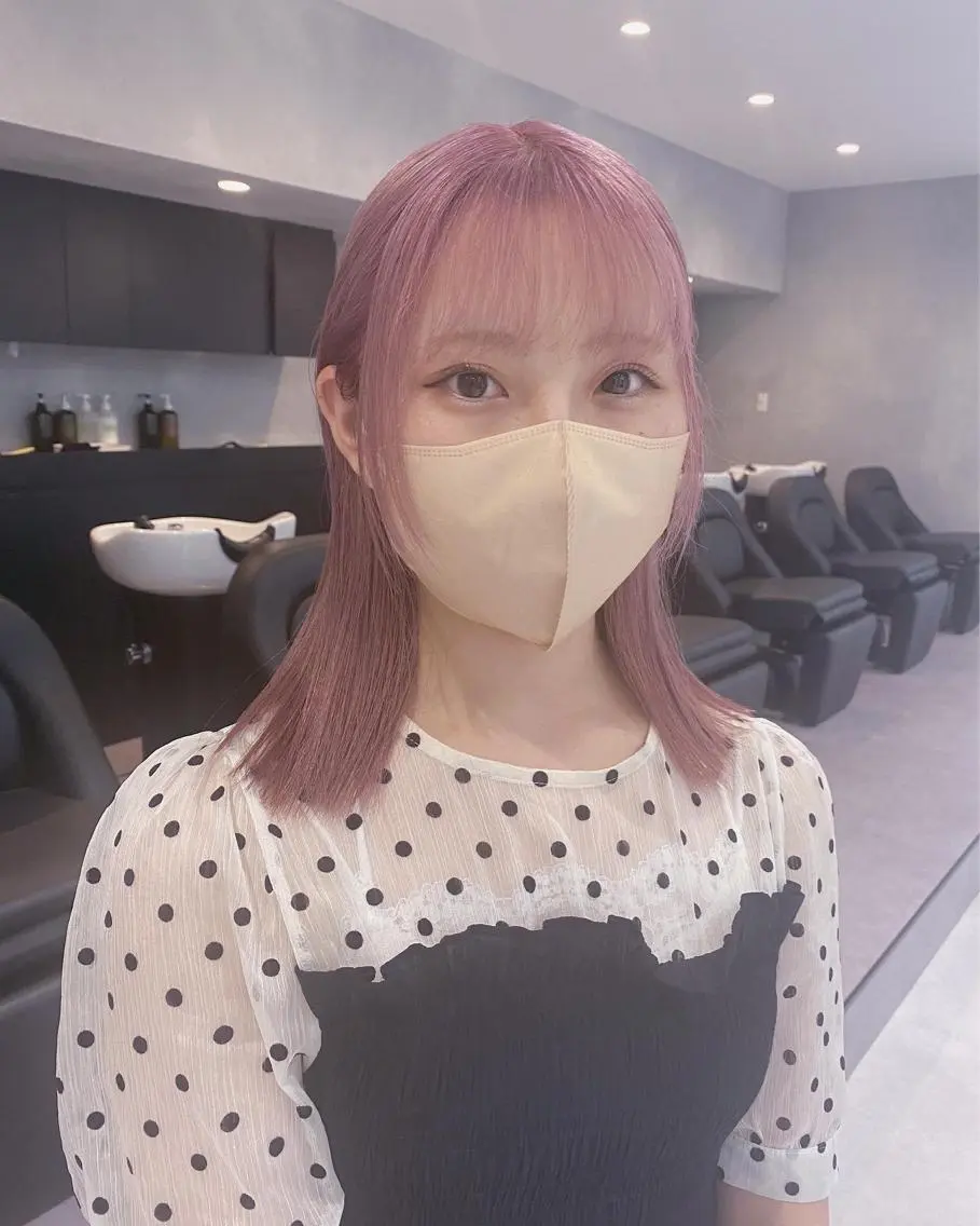 ミディアム カラー ピンクカラー ホワイトピンク ヘアカラー トリートメント 鈴木/ボブ/ ミルクティー/ピンクのヘアスタイル