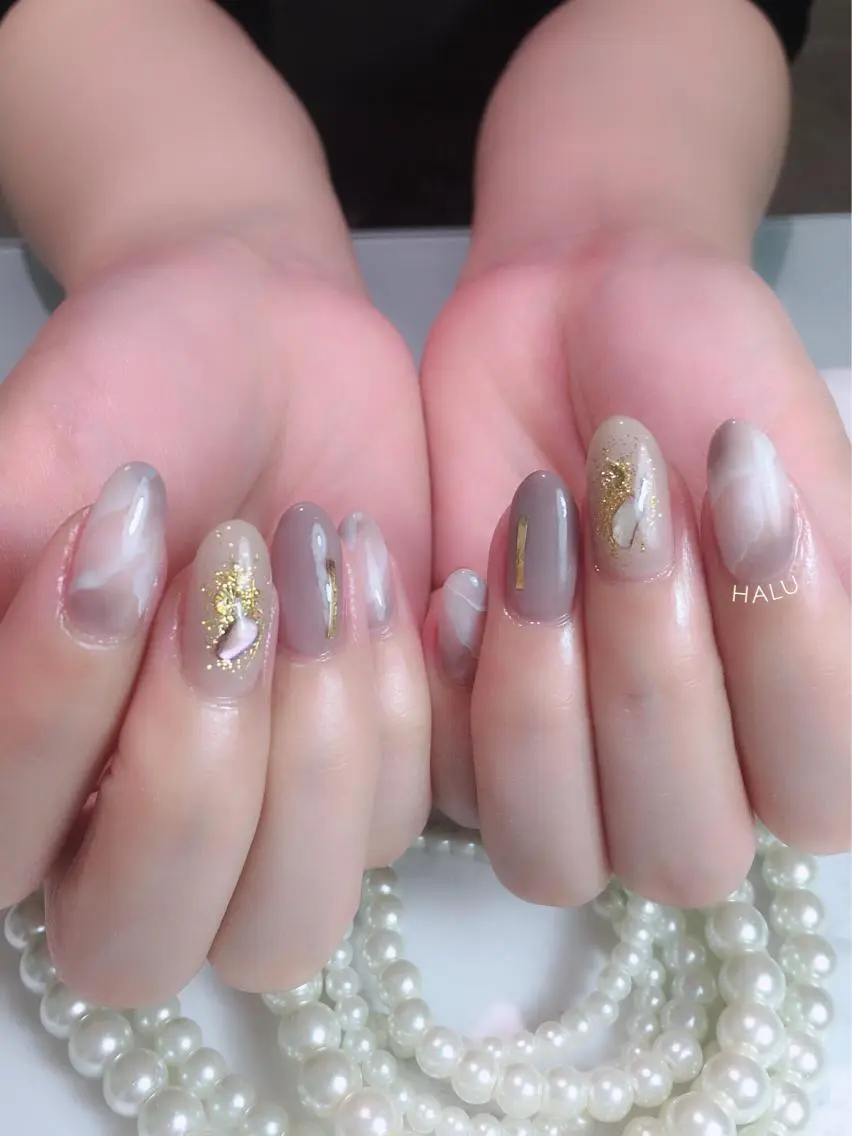 メンズ ネイル ゴールド キラキラネイル ニュアンスネイル 春ネイル HALU ハルのネイルデザイン