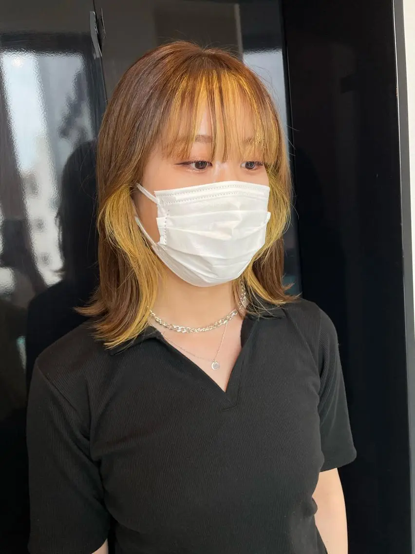 ミディアム カラー ベージュカラー イエローカラー カット ヘアカラー トリートメント YUI/ ブリーチカラー🌷のヘアスタイル