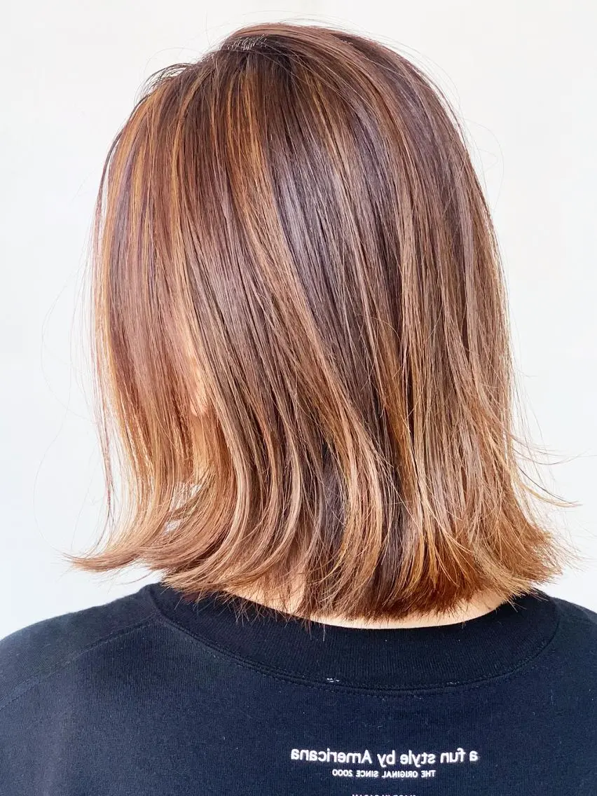 ミディアム カラー パーマ ヘアアレンジ ハイライトカラー ハイライト レイヤーカット ITbyALBUM 中野店のヘアスタイル