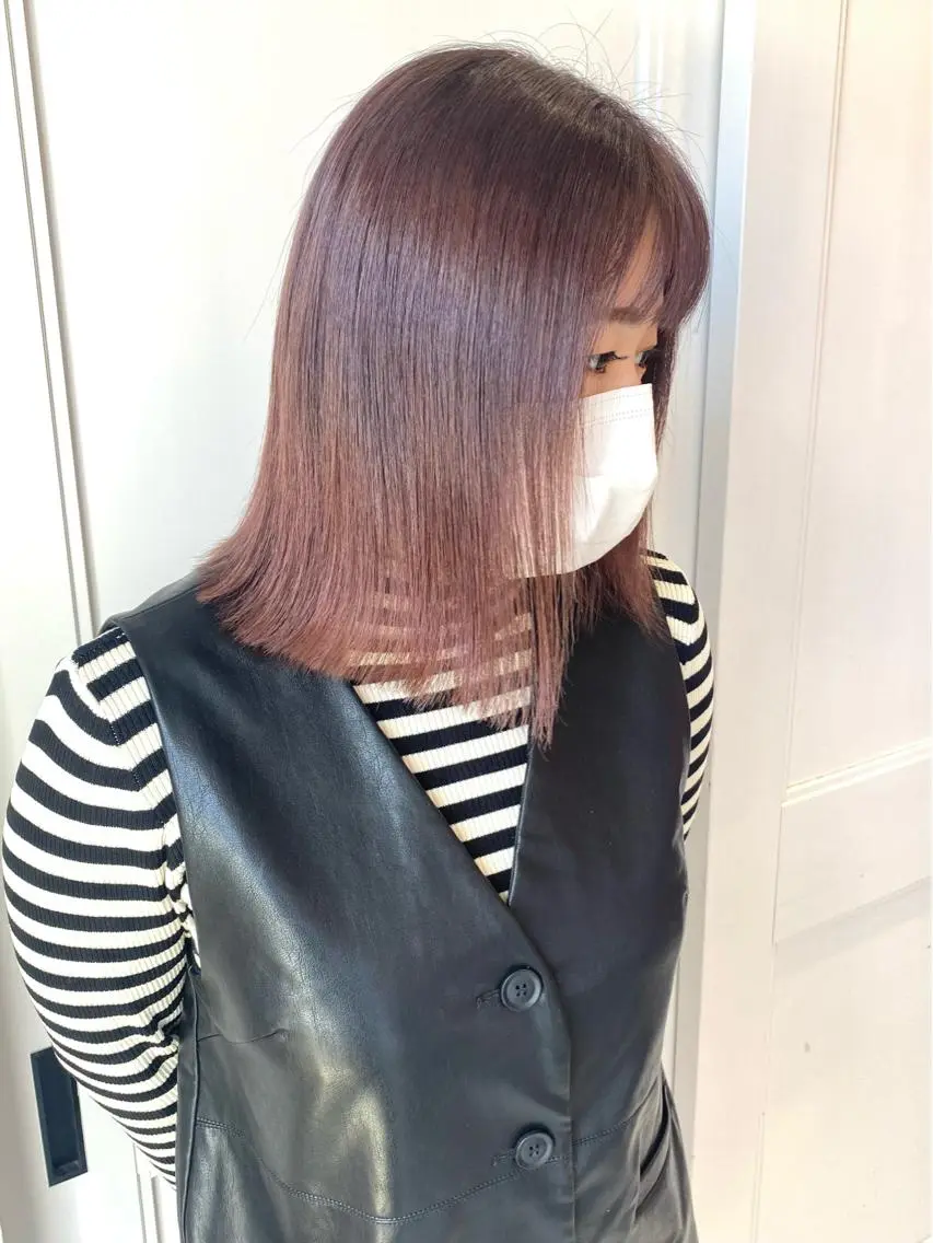 ミディアム カラー ブラウンカラー 透明感カラー ピンクカラー ピンクブラウン Ayuna /透明感カラーのヘアスタイル