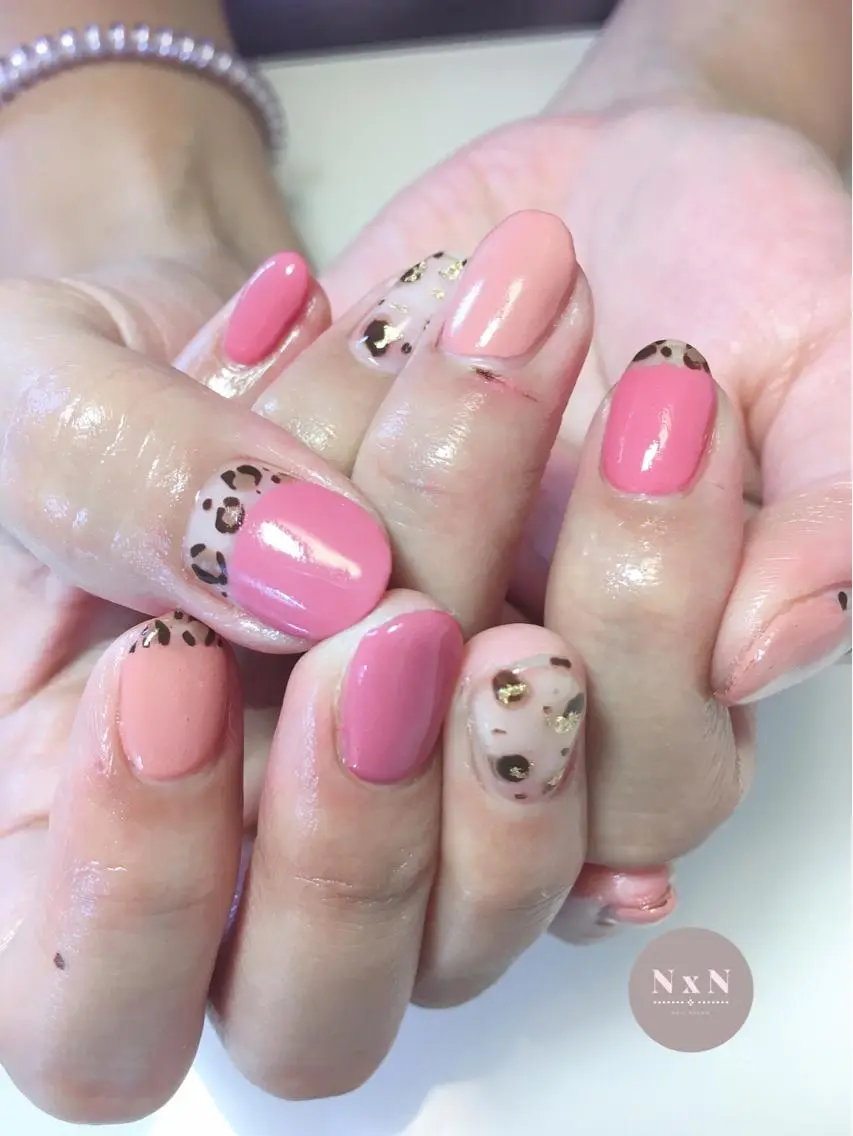 ネイル アニマル柄 クリアネイル ジェルネイル ピンク ぷっくりネイル nail salon N×Nのネイルデザイン