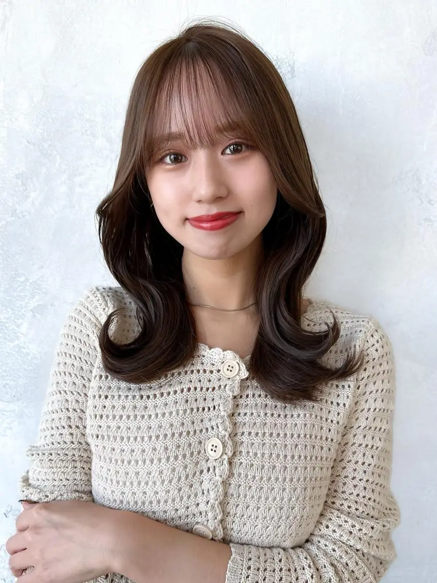 セミロング カラー ベージュカラー ブラウンカラー ブラウンベージュ くびれヘア 顔まわりレイヤー 顔周り/くびれヘア 韓国ヘア💕風間るなのヘアスタイル