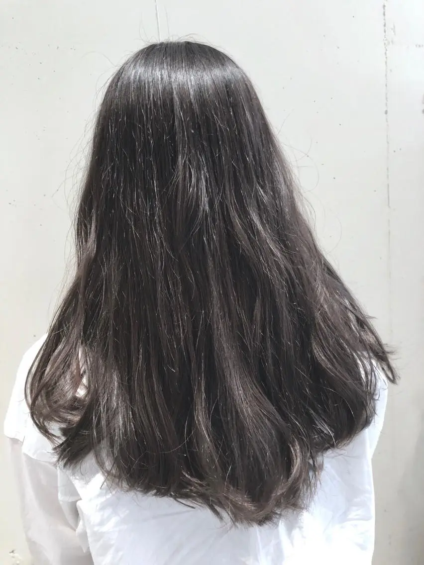 セミロング カラー パーマ ヘアアレンジ セミロングパーマ アッシュ バレイヤージュ 黒髪 ブルーカラー 【ツヤ髪美容師】 ツダケイスケのヘアスタイル