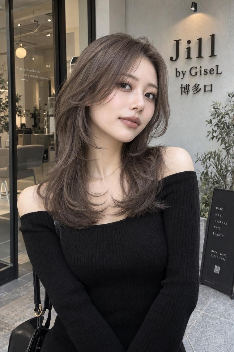 ミディアム カット ヘアカラー トリートメント jill by gisel 博多のヘアスタイル