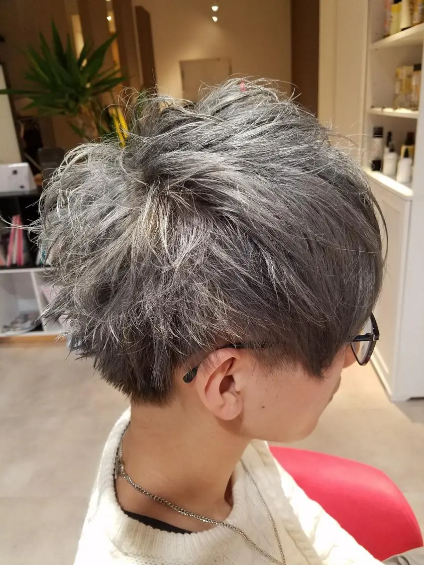 ショート カラー アッシュ シルバー シルバーアッシュ 田中 光のヘアスタイル