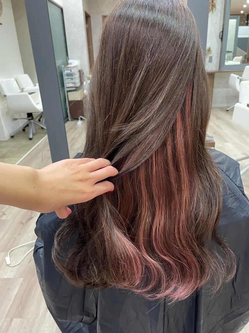 ロング カラー ブリーチ ハイライトカラー インナーカラー ピンクカラー ハイライト たなか りなのヘアスタイル